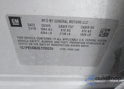 2016 Chevrolet Cruze Limited Lt из США, поврежденный, VIN 1G1PE5SB2G7208239